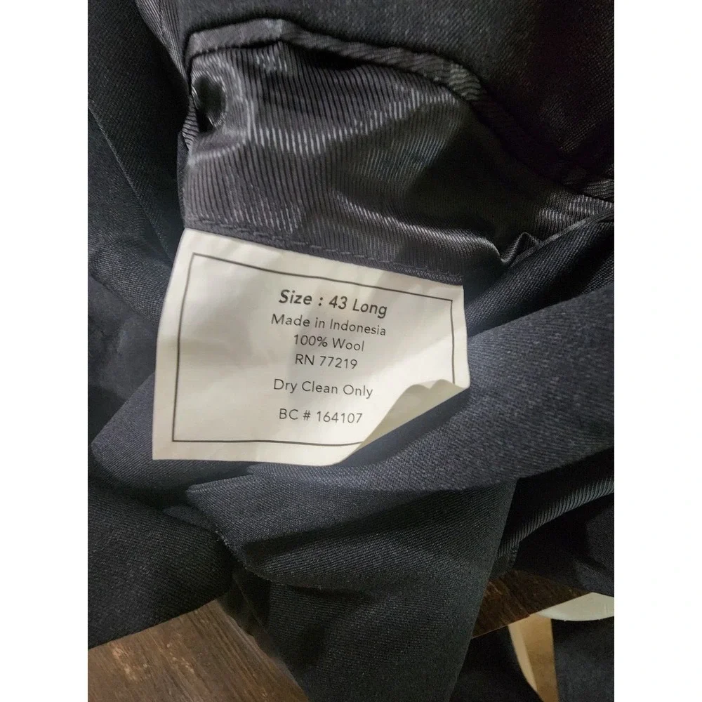 Pronto Uomo Men's Suit Jacket 43L Black 2 Button Wool Sport Coat‎ Blazer